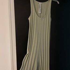 ZARA Ribbed Sleeveless Wide-Leg Jumpsuit | Sage Green | Soft & Flowy